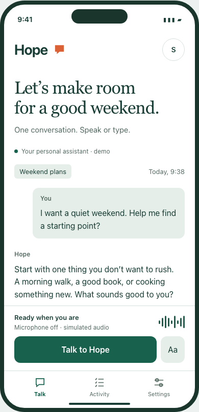 Gather concept: a readable green conversation interface
