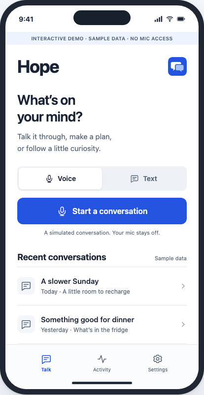 Clear concept: a bright native-feeling Hope interface
