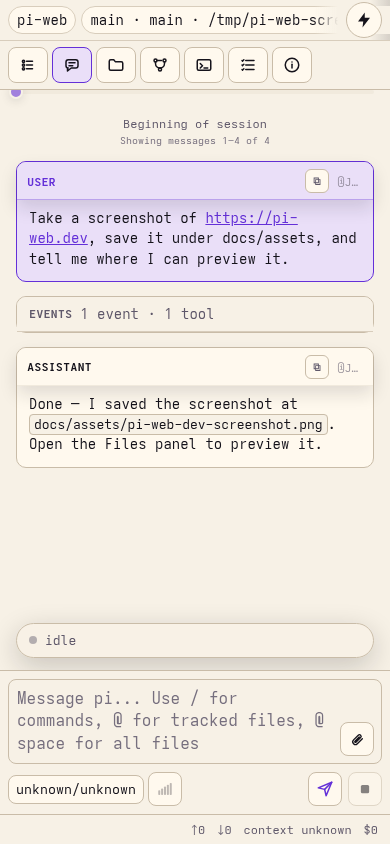 PI WEB mobile chat screenshot