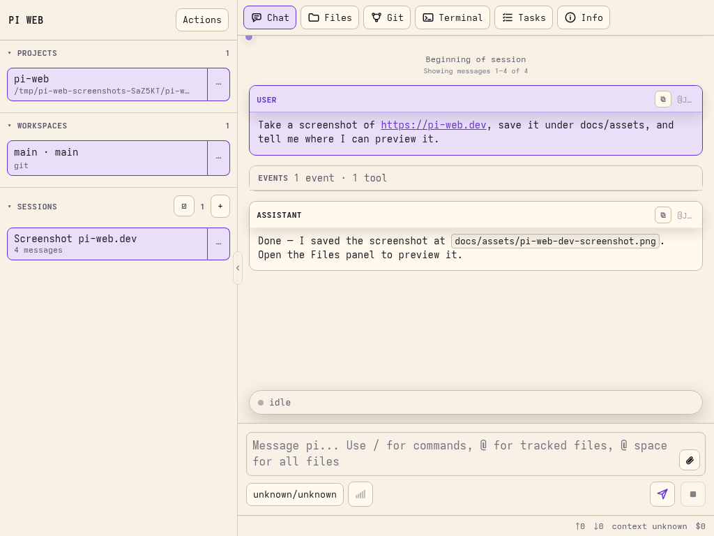 PI WEB tablet screenshot